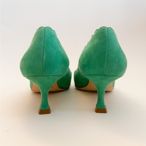 Manolo Blahnik Srilasca Suede Mint Green Scalloped Kitten Heel 36.6 6.5 - Picture 4 of 7
